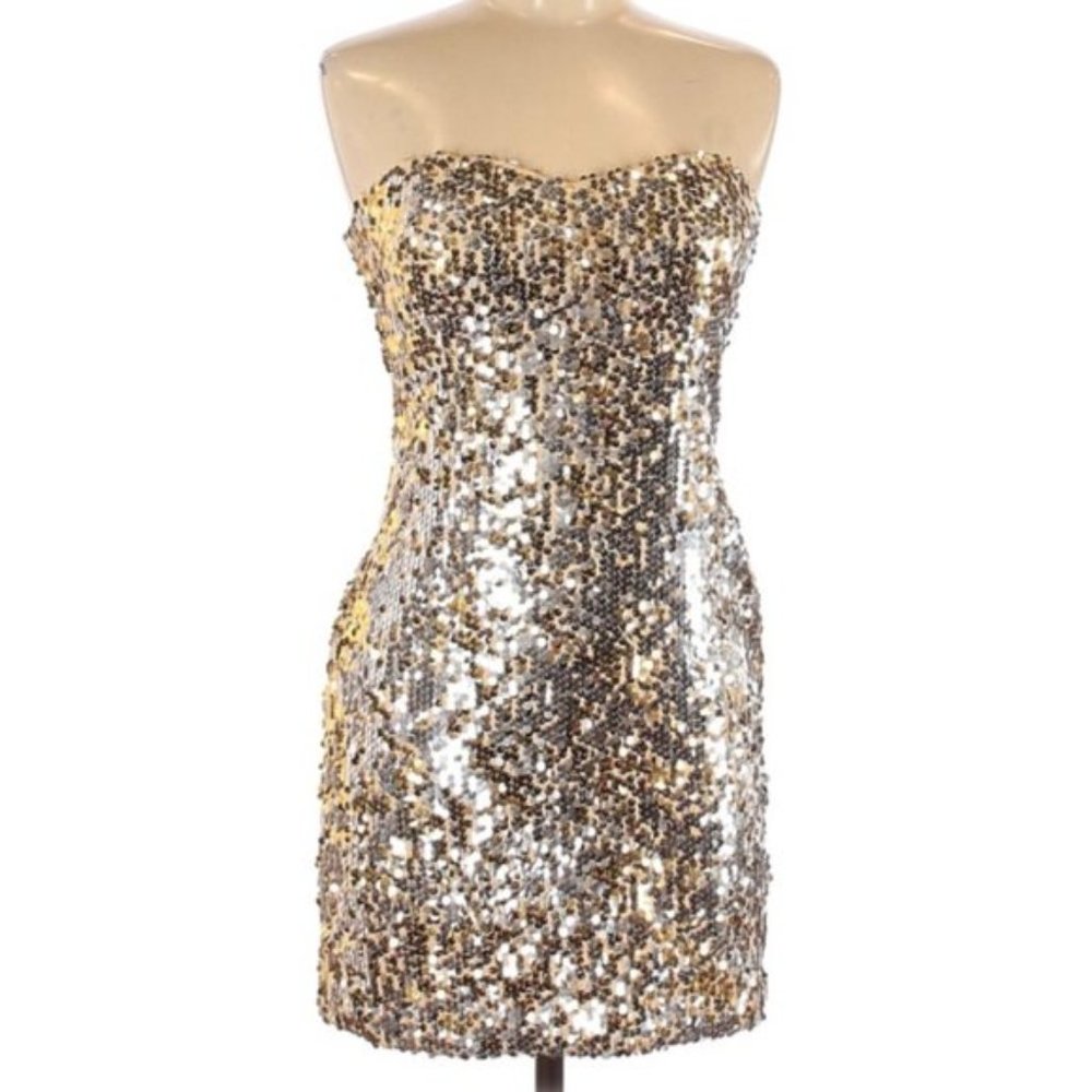 As U Wish Women's Size Medium Gold Sequin Cocktail Party Dress